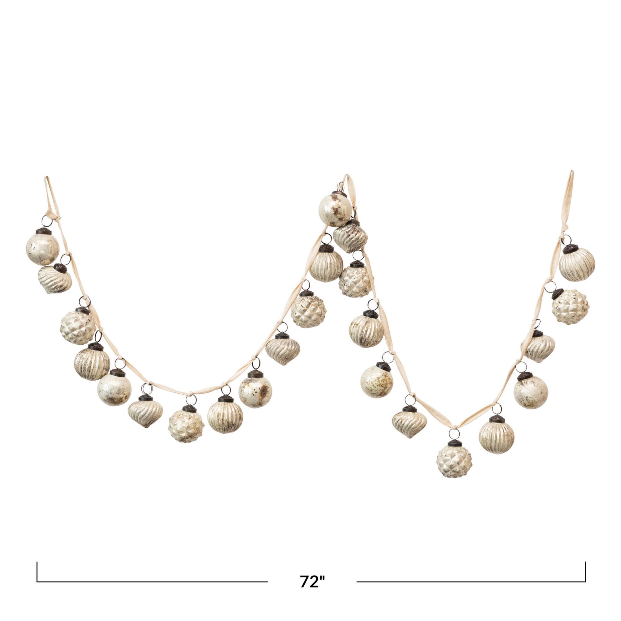 Hello Honey® 6ft. Cream Embossed Mercury Glass Ball Ornament Garland